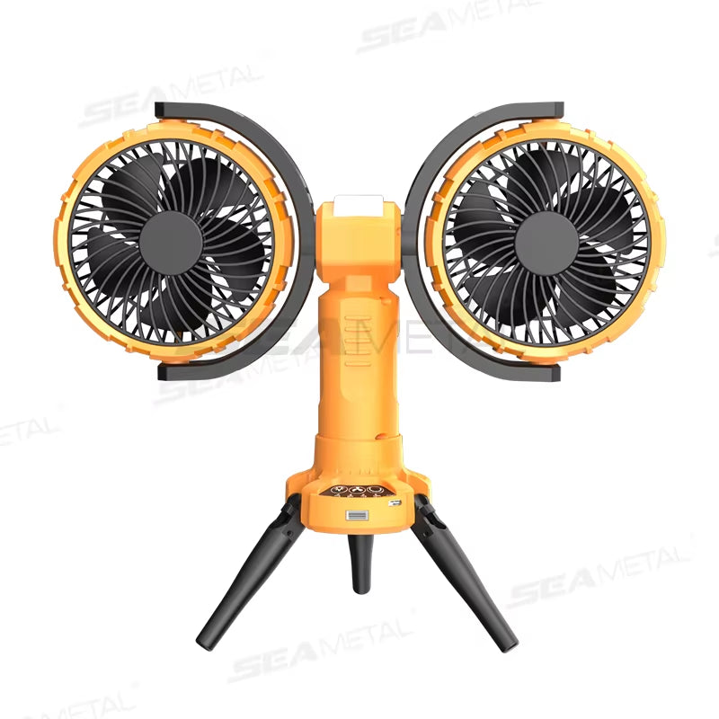 8000mAh Rechargeable Dual Head Portable Camping Fan with LED Light and 360° Automatic Rotation - Your Ultimate Outdoor Cooling Companion
