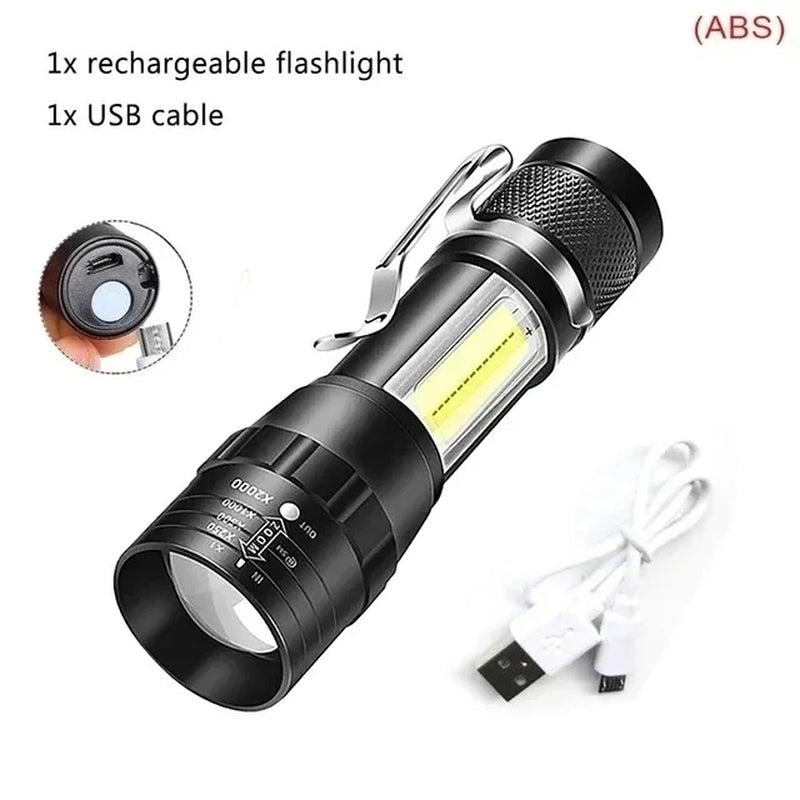 High-Performance Tactical LED Flashlight with USB Rechargeable Feature for Camping, Hiking, and Emergency Preparedness