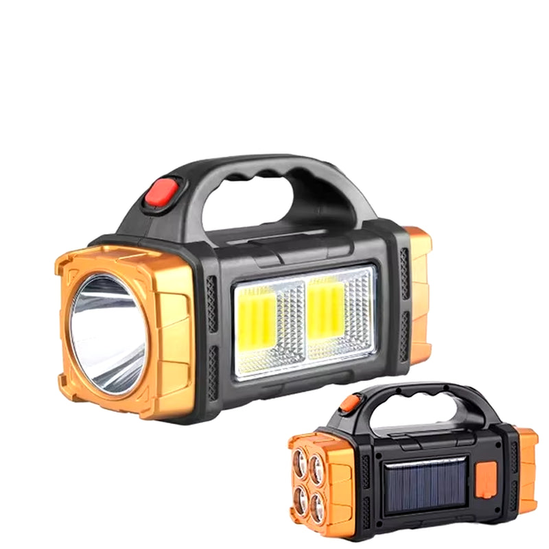 Premium Rechargeable Solar LED Flashlight & COB Work Light - 4 Lighting Modes with Emergency Phone Charging for Outdoor Adventures