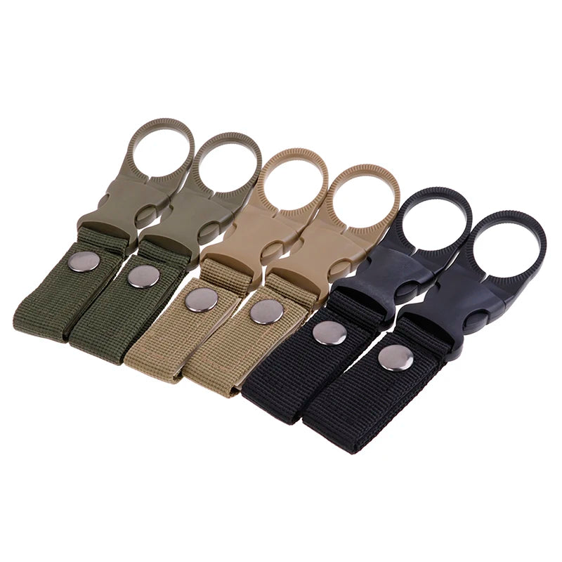 Set of 2 Premium Multifunctional Water Bottle Holders with Durable Carabiner Clips for Belts and Backpacks - Lightweight Nylon Webbing Buckle Hooks