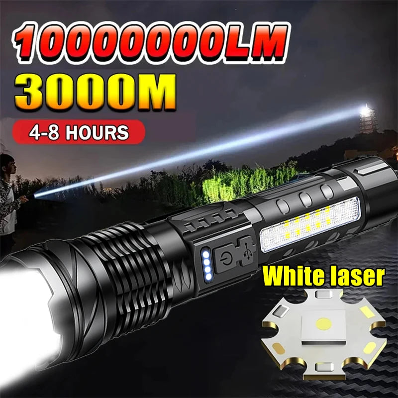 High-Performance Tactical LED Flashlight with USB Rechargeable Feature for Camping, Hiking, and Emergency Preparedness