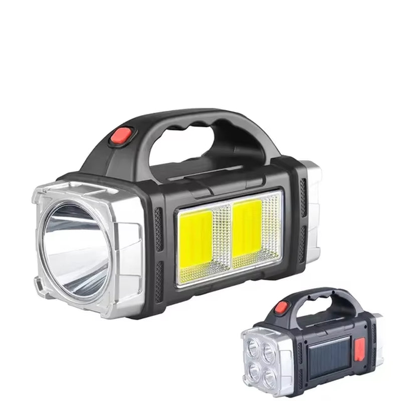 Premium Rechargeable Solar LED Flashlight & COB Work Light - 4 Lighting Modes with Emergency Phone Charging for Outdoor Adventures