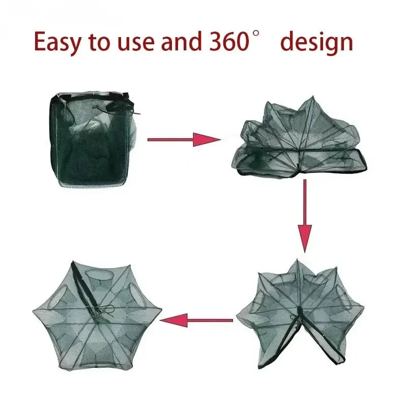 6-Hole Collapsible Fishing Net Trap for Efficient Crayfish, Crab, Shrimp, and Eel Capture