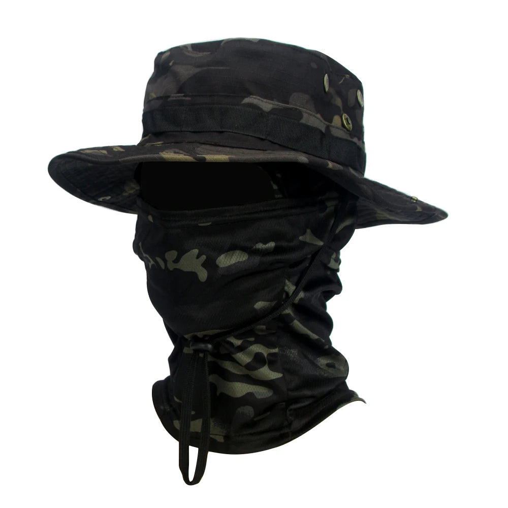 Camouflage Boonie Cap & Balaclava Set - Premium Foldable Wide Brim Hat for Ultimate Outdoor Sun Protection