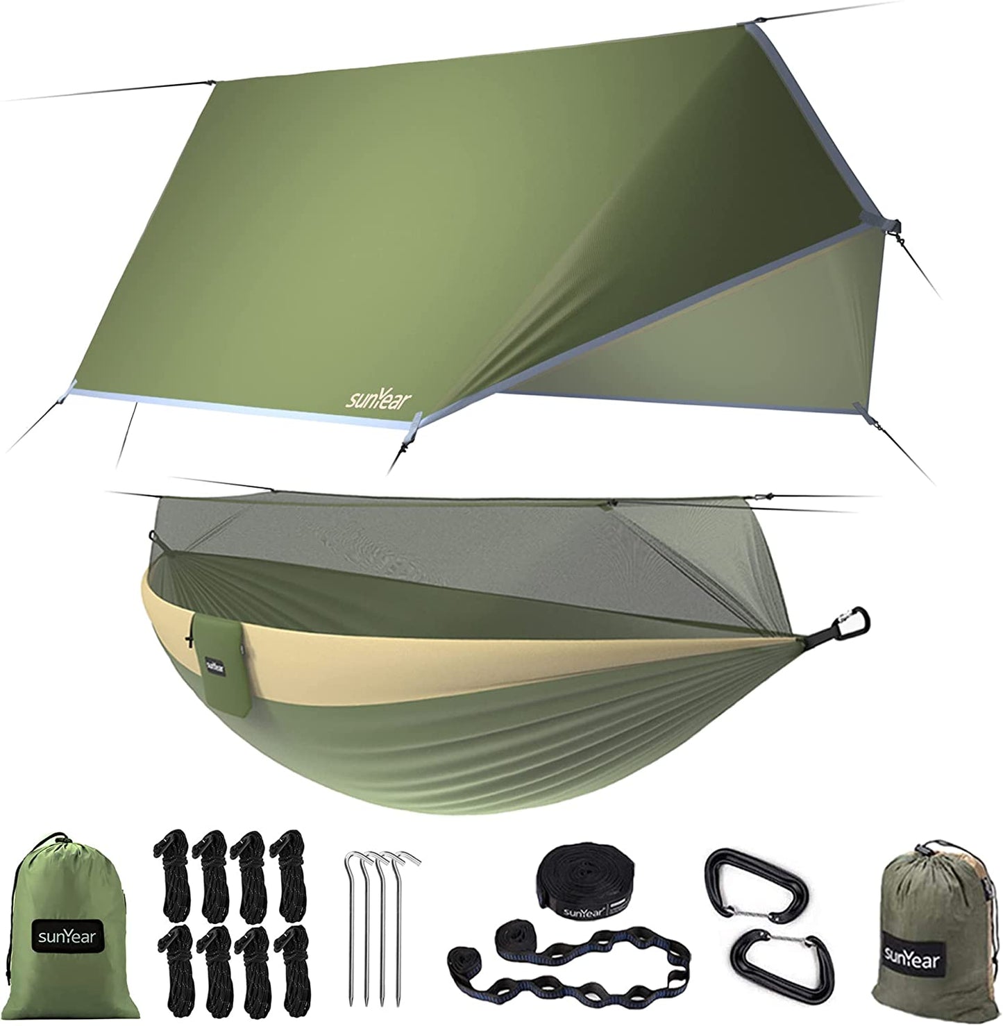 Premium Portable Double Camping Hammock with Insect Netting - Perfect for Hiking and Outdoor Adventures, Complete with Two 10-Foot Straps