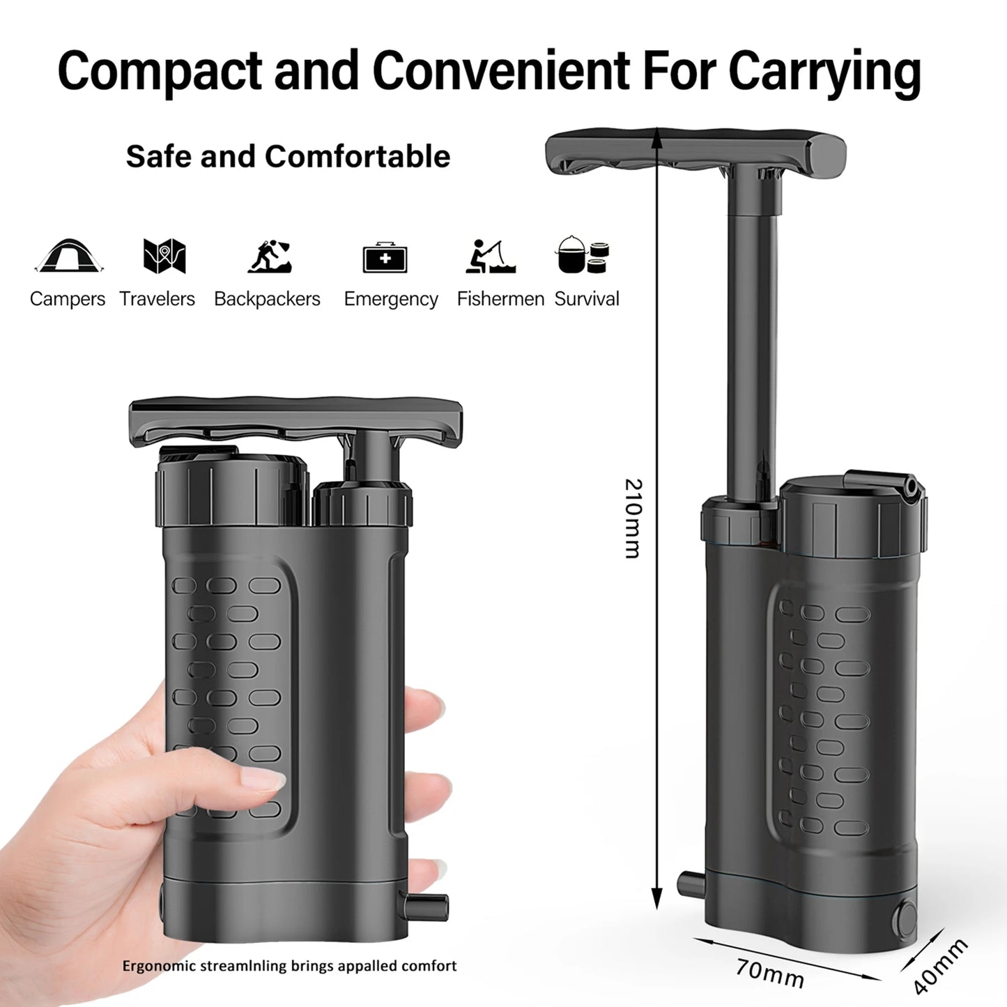 High-Performance 3000L Portable Water Purification Pump - Advanced 0.01 Micron Filtration for Outdoor Adventures and Emergency Preparedness