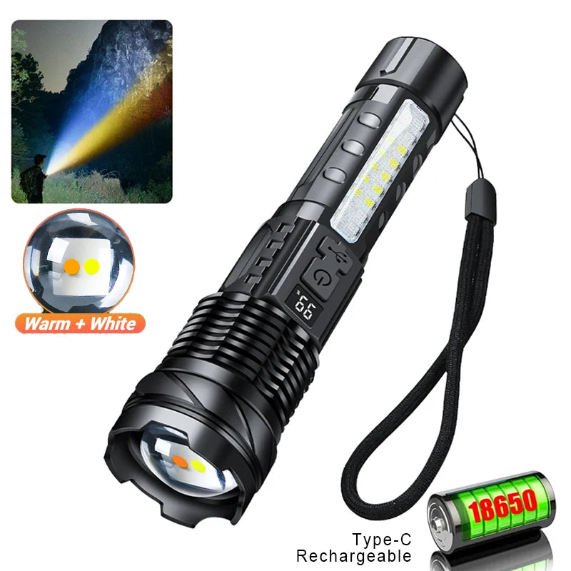 XHP50 Waterproof LED Flashlight - 7 Adjustable Modes and USB Rechargeable Torch for Camping, Fishing, and Outdoor Adventures
