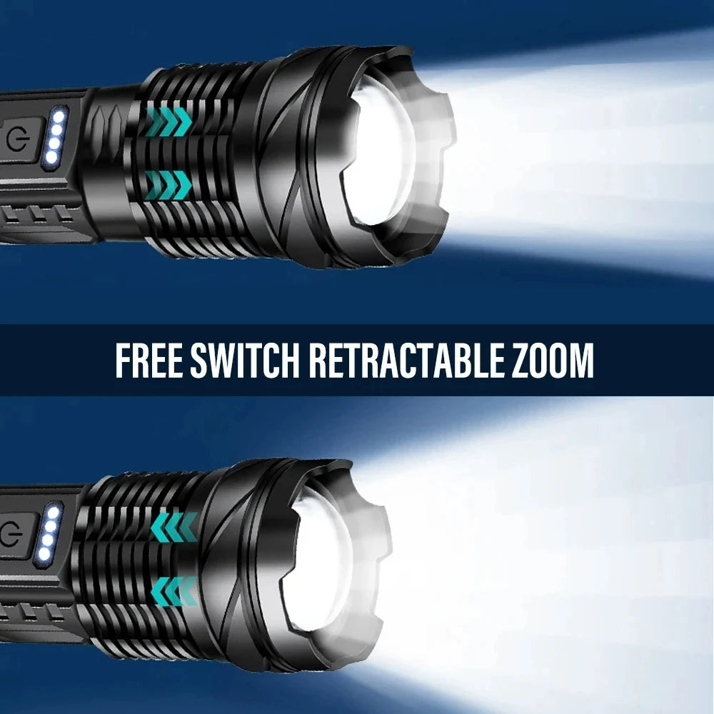 XHP50 Waterproof LED Flashlight - 7 Adjustable Modes and USB Rechargeable Torch for Camping, Fishing, and Outdoor Adventures