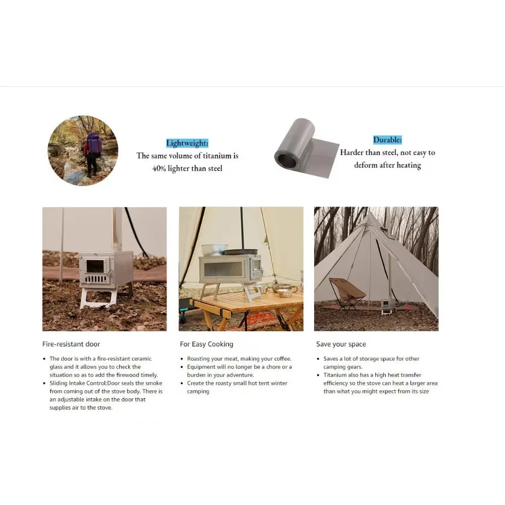 Lightweight Portable Tent Stove with Elegant Glass Design - Perfect for Winter Camping and Outdoor Cooking