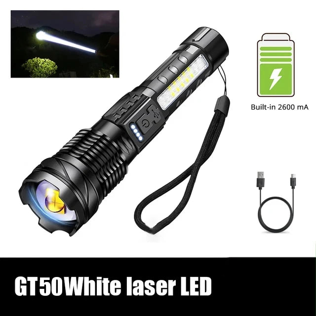 XHP50 Waterproof LED Flashlight - 7 Adjustable Modes and USB Rechargeable Torch for Camping, Fishing, and Outdoor Adventures
