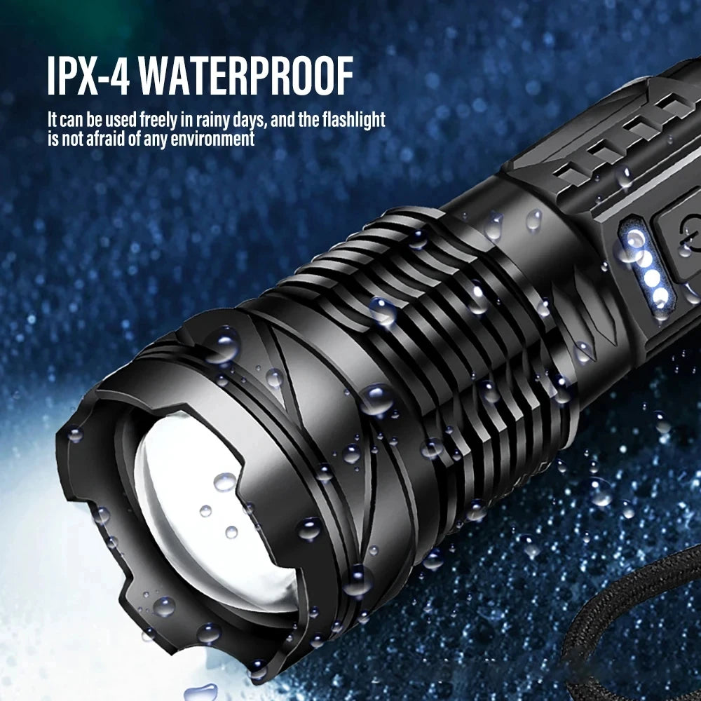 XHP50 Waterproof LED Flashlight - 7 Adjustable Modes and USB Rechargeable Torch for Camping, Fishing, and Outdoor Adventures