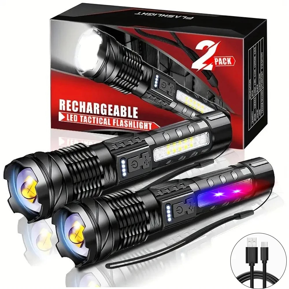 XHP50 Waterproof LED Flashlight - 7 Adjustable Modes and USB Rechargeable Torch for Camping, Fishing, and Outdoor Adventures
