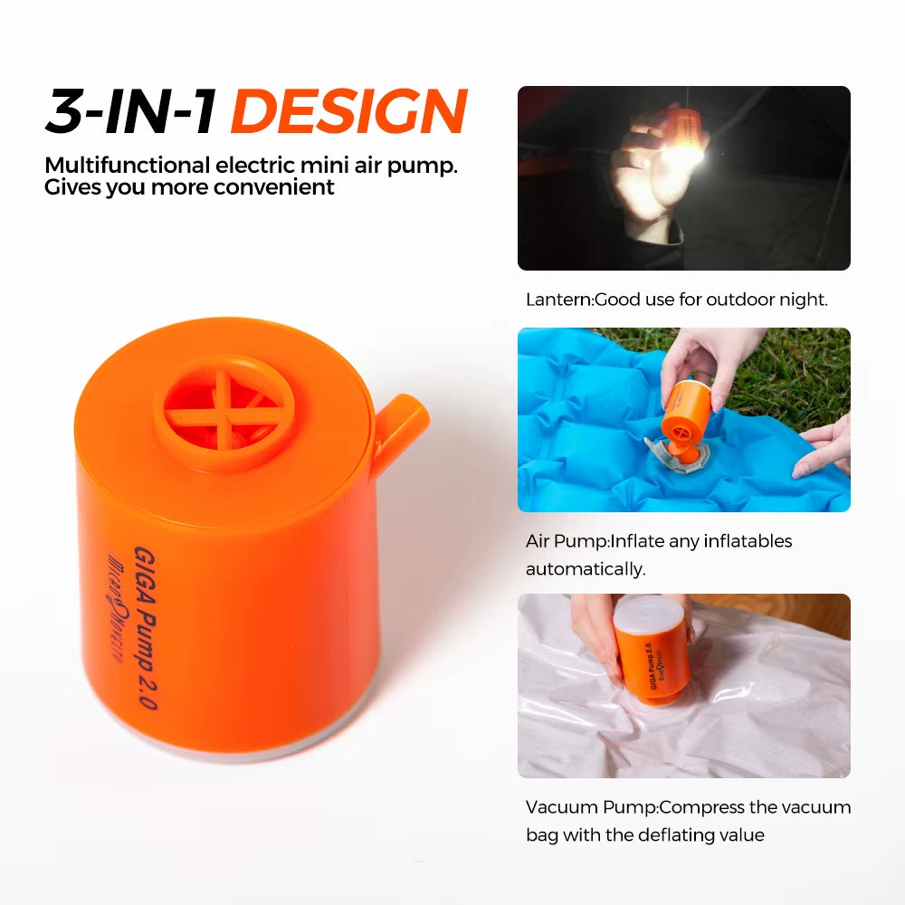 GIGA PUMP 2.0 - The Ultimate 3-in-1 Inflator, Deflator, and LED Light for Effortless Outdoor Adventures