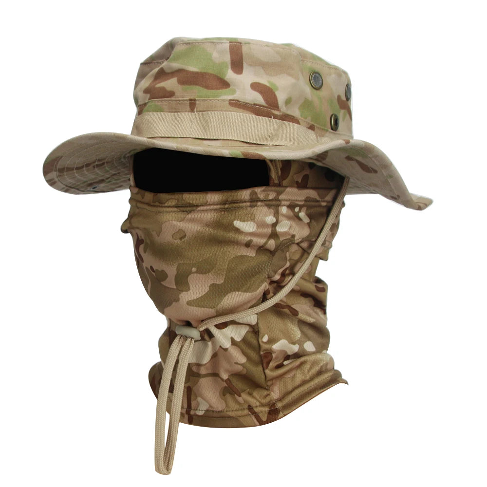 Camouflage Boonie Cap & Balaclava Set - Premium Foldable Wide Brim Hat for Ultimate Outdoor Sun Protection