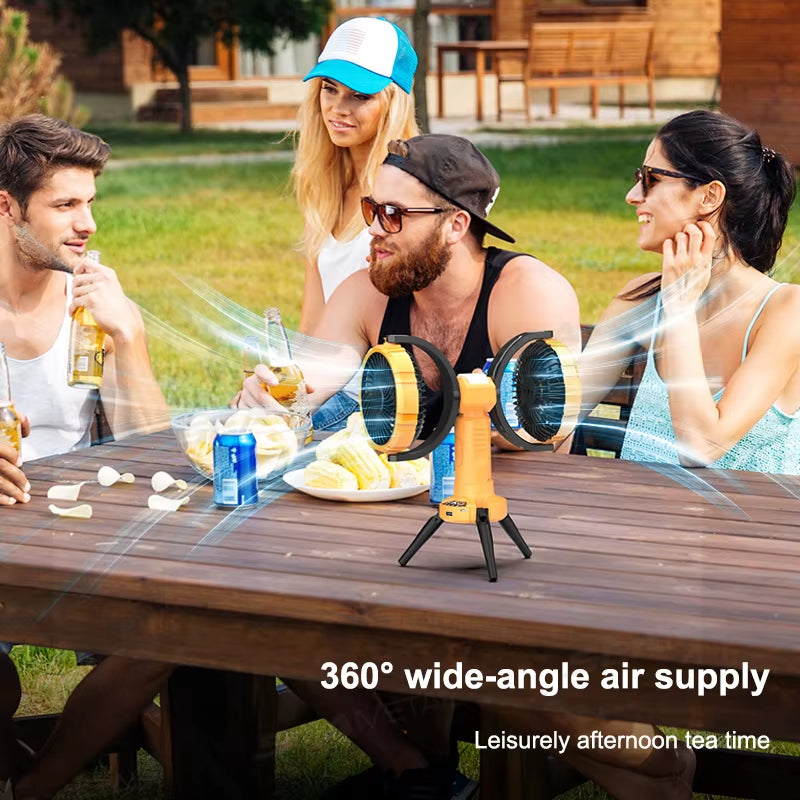 8000mAh Rechargeable Dual Head Portable Camping Fan with LED Light and 360° Automatic Rotation - Your Ultimate Outdoor Cooling Companion