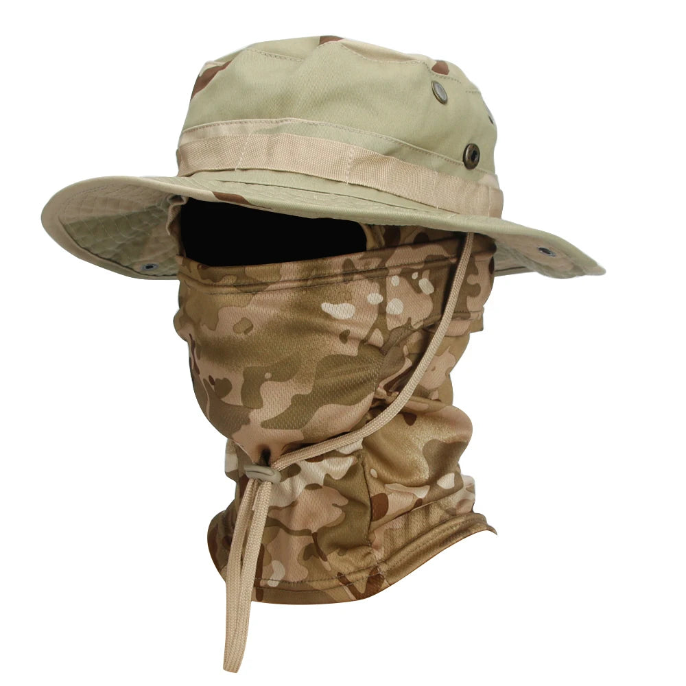 Camouflage Boonie Cap & Balaclava Set - Premium Foldable Wide Brim Hat for Ultimate Outdoor Sun Protection