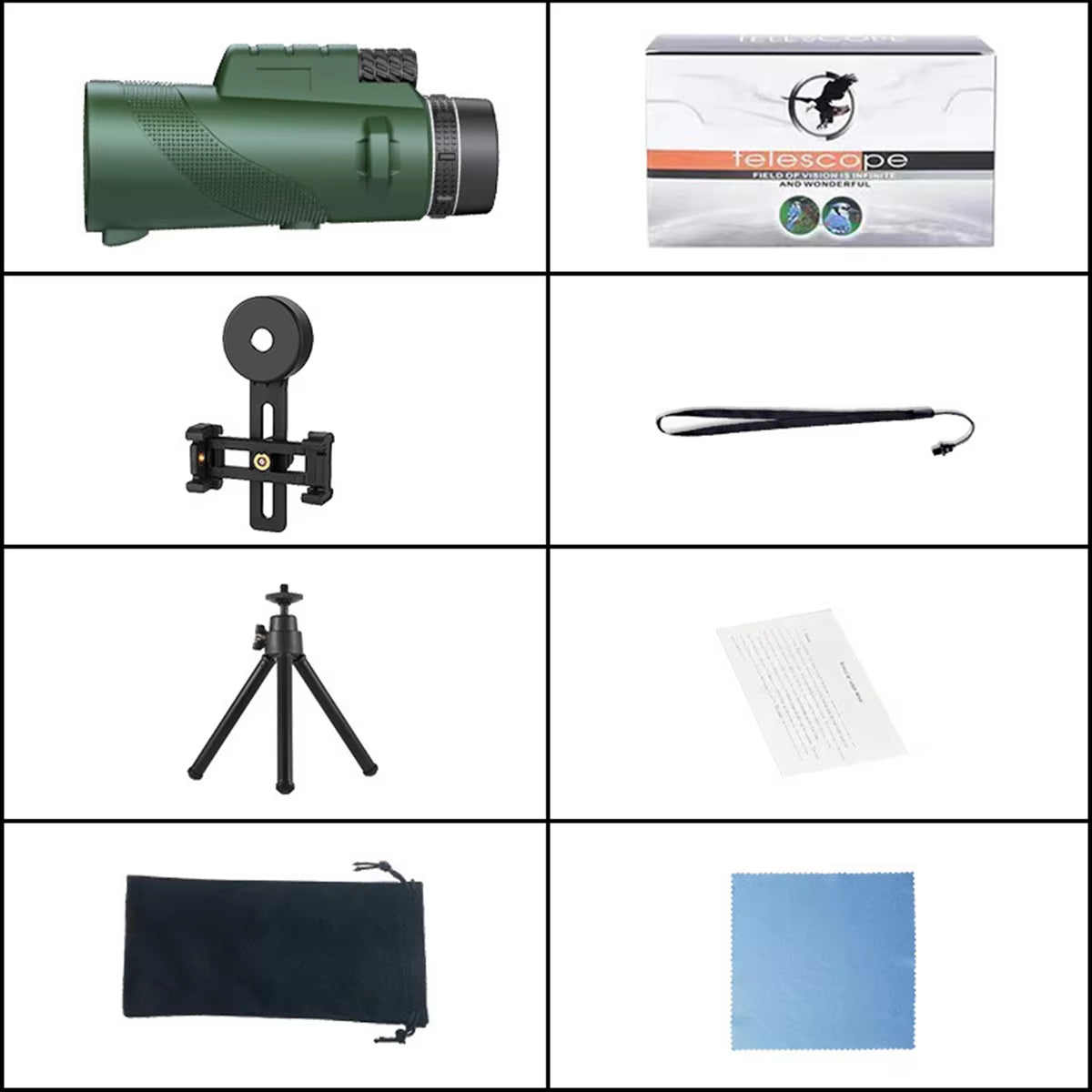 80x100 HD Monocular with Smartphone Stand and Tripod - Premium Long-Range Optics for Outdoor Adventures and Wildlife Observation
