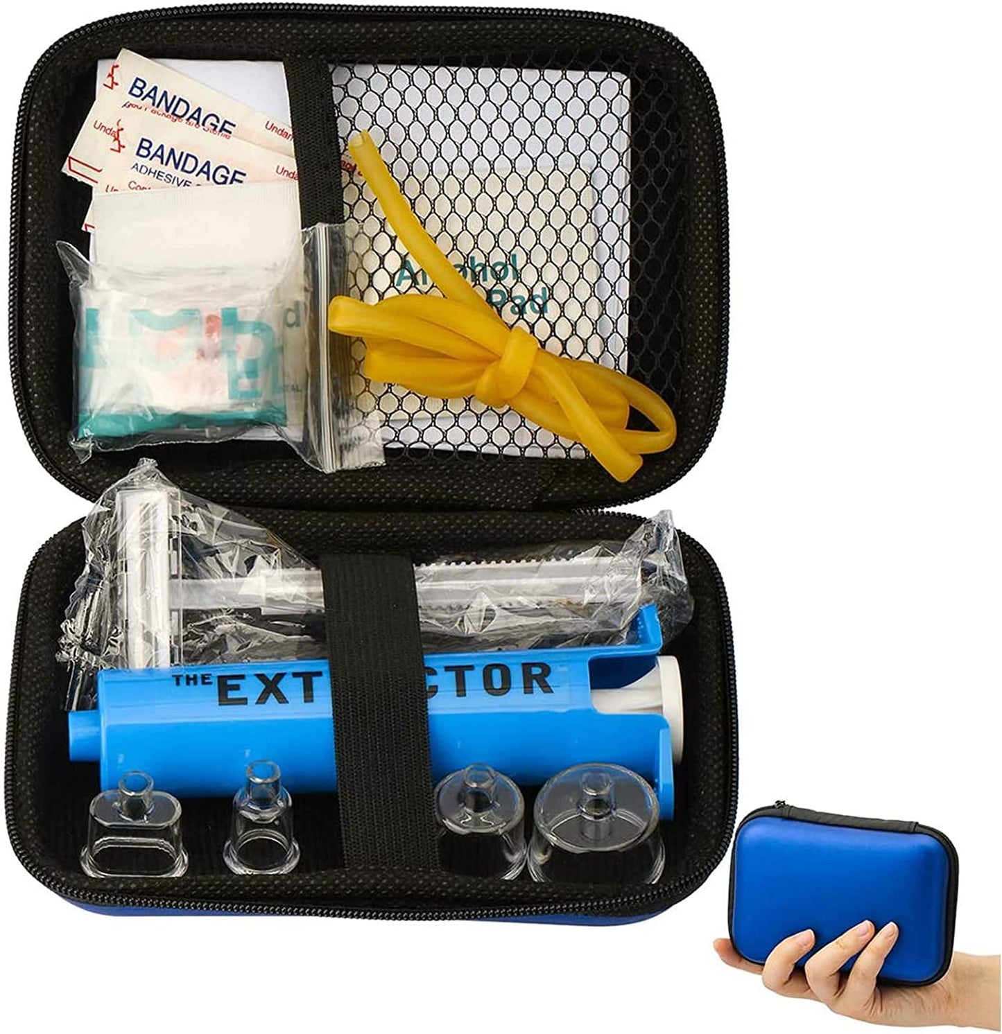 Essential Snake and Bee Sting First Aid Kit with Venom Extractor Suction Pump and CPR Face Shield (Blue) for Outdoor Adventures