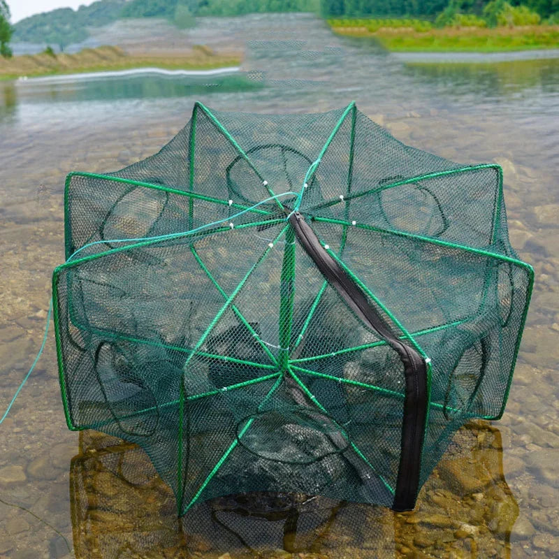 6-Hole Collapsible Fishing Net Trap for Efficient Crayfish, Crab, Shrimp, and Eel Capture