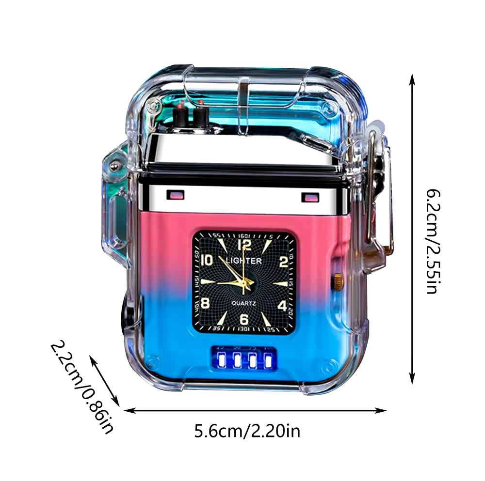 Transparent Dual Arc Plasma Waterproof Lighter Watch with Rechargeable USB Flashlight - Flameless and Windproof for Outdoor Camping