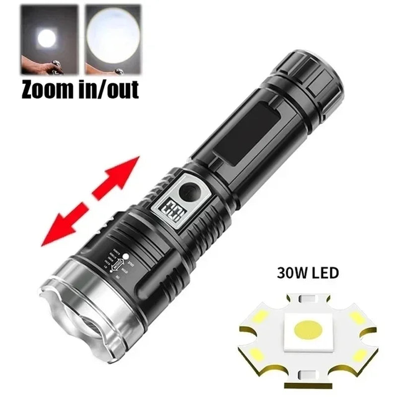 High-Performance Tactical LED Flashlight with USB Rechargeable Feature for Camping, Hiking, and Emergency Preparedness