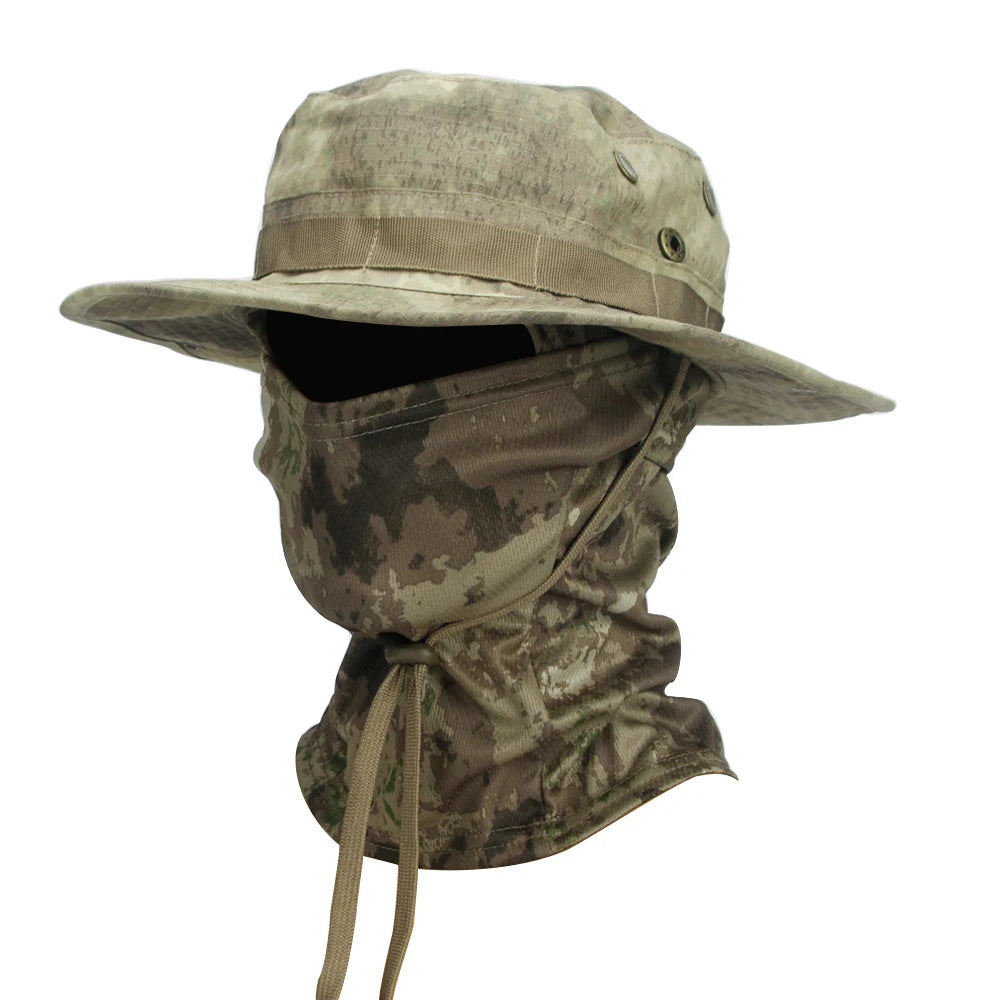 Camouflage Boonie Cap & Balaclava Set - Premium Foldable Wide Brim Hat for Ultimate Outdoor Sun Protection