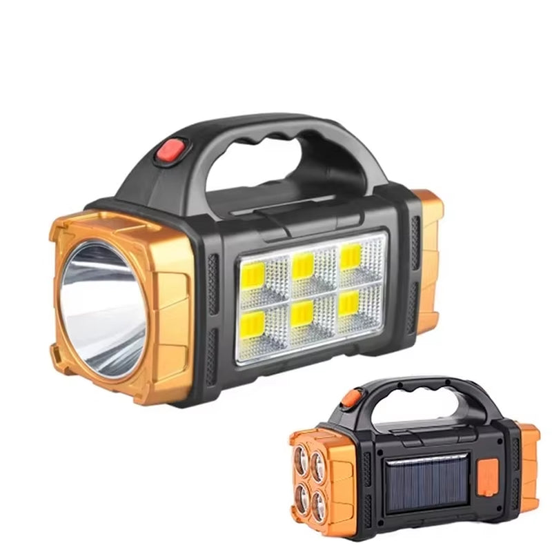 Premium Rechargeable Solar LED Flashlight & COB Work Light - 4 Lighting Modes with Emergency Phone Charging for Outdoor Adventures