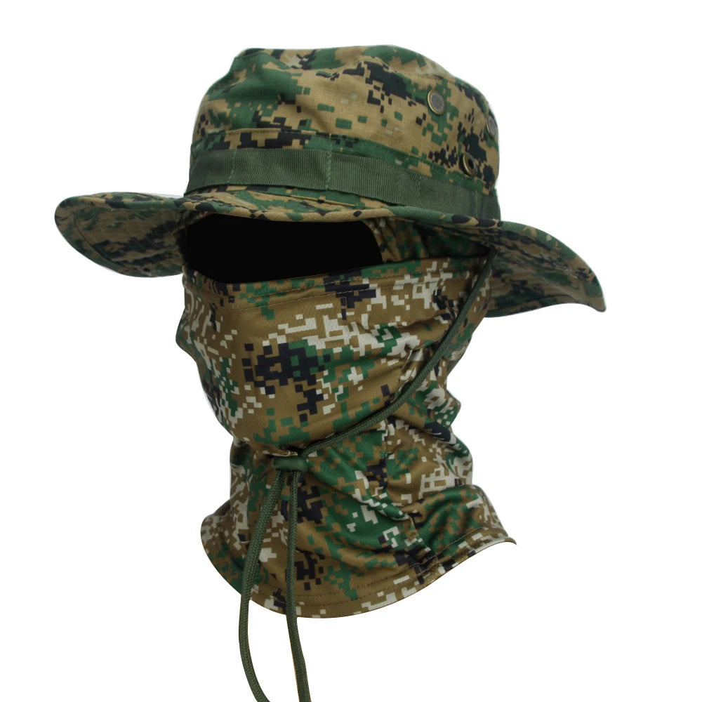 Camouflage Boonie Cap & Balaclava Set - Premium Foldable Wide Brim Hat for Ultimate Outdoor Sun Protection
