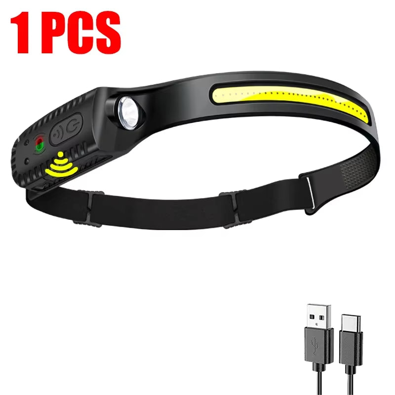 Advanced USB Rechargeable LED Sensor Headlamp - Versatile XPE+COB Lighting Solution for Camping, Fishing, and Outdoor Exploration