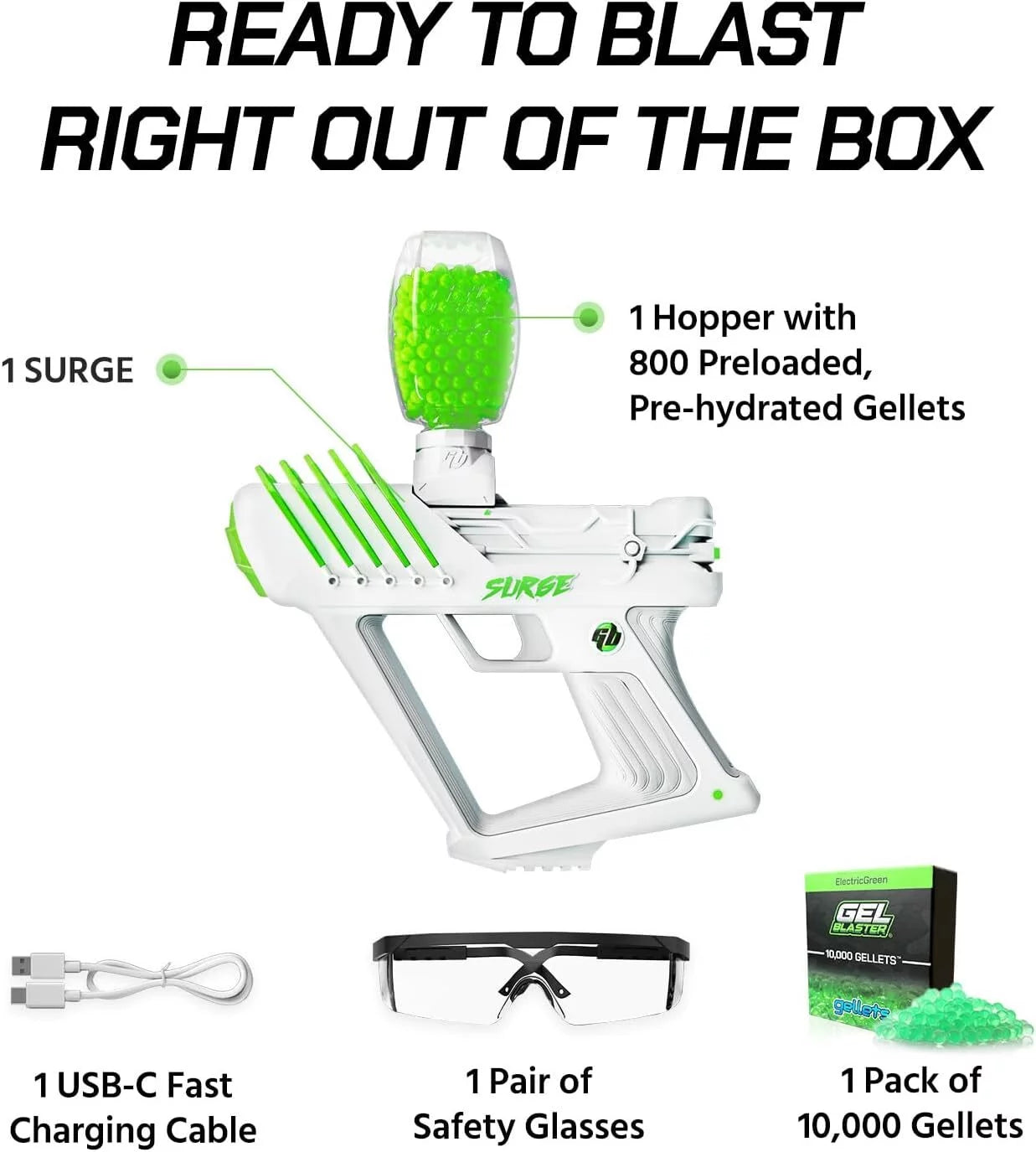 SURGE 1.5 Electric Green Water-Based Gellet Blaster with 10,000 Gellet Pack