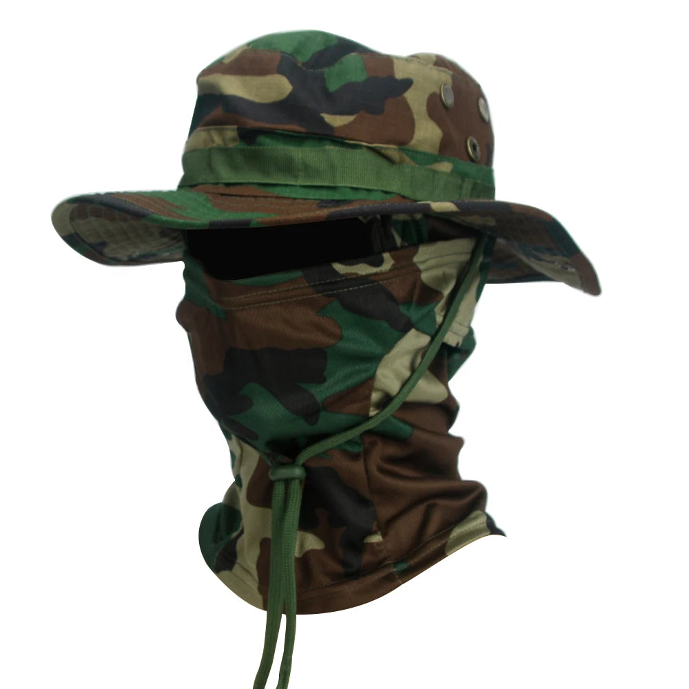 Camouflage Boonie Cap & Balaclava Set - Premium Foldable Wide Brim Hat for Ultimate Outdoor Sun Protection
