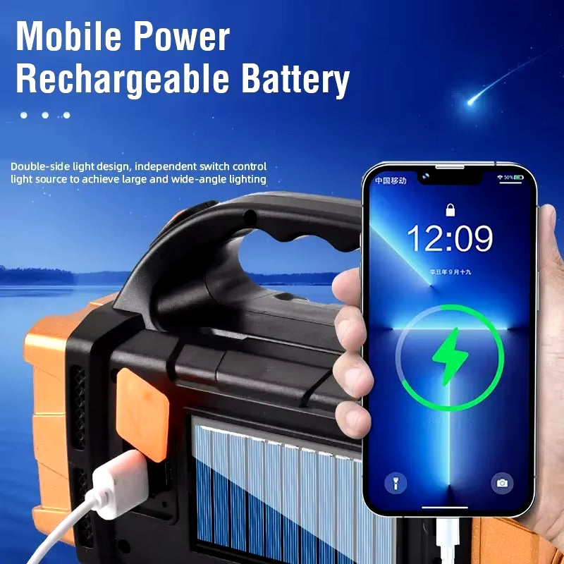 Premium Rechargeable Solar LED Flashlight & COB Work Light - 4 Lighting Modes with Emergency Phone Charging for Outdoor Adventures