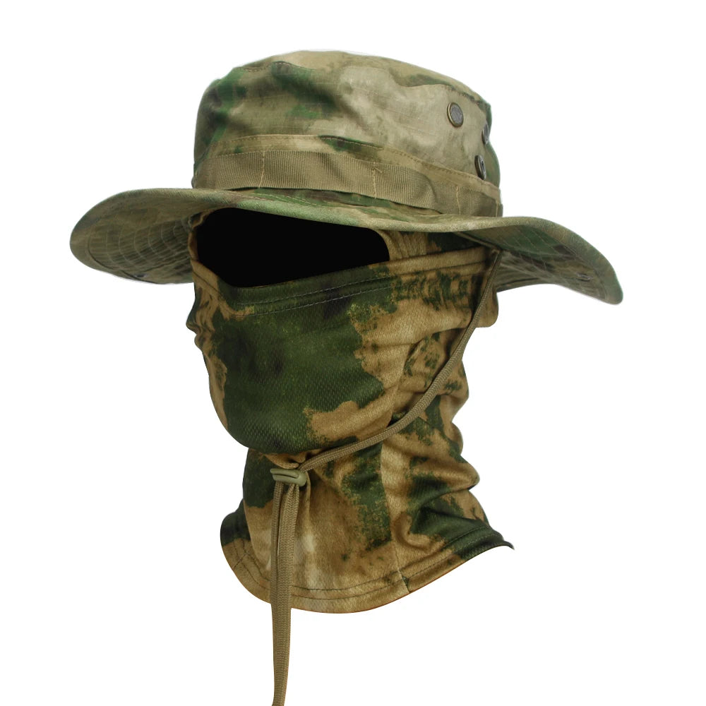 Camouflage Boonie Cap & Balaclava Set - Premium Foldable Wide Brim Hat for Ultimate Outdoor Sun Protection
