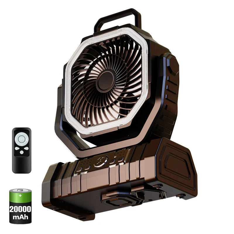 20000mAh High-Capacity Portable Battery Fan with LED Light and Hook - Perfect for Camping, Outdoor Adventures, and Office Comfort