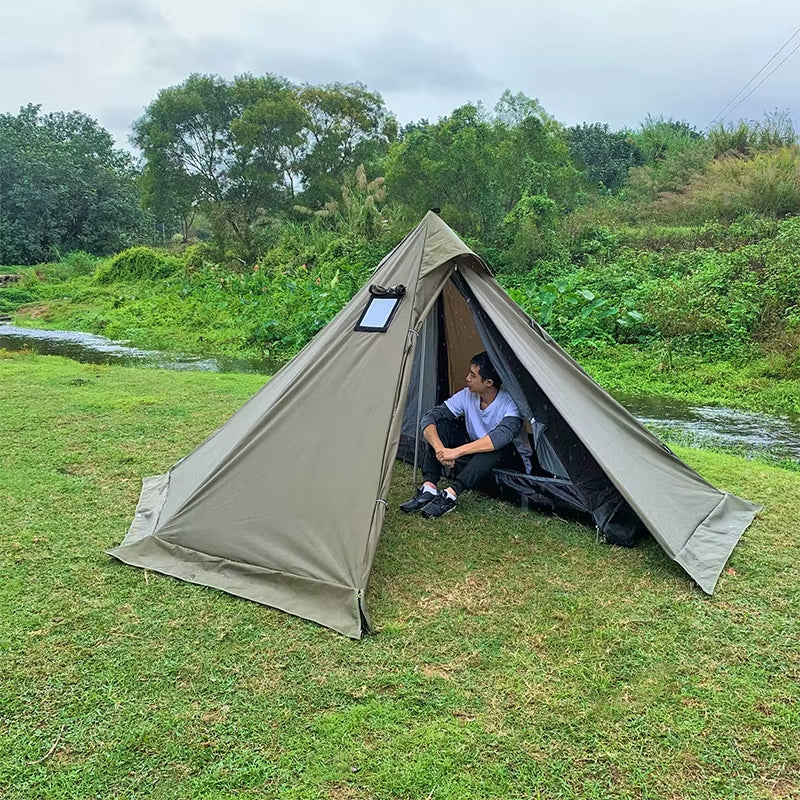 Premium Waterproof Flame-Retardant Teepee Tent for One - Perfect Winter Shelter with Snow Skirt