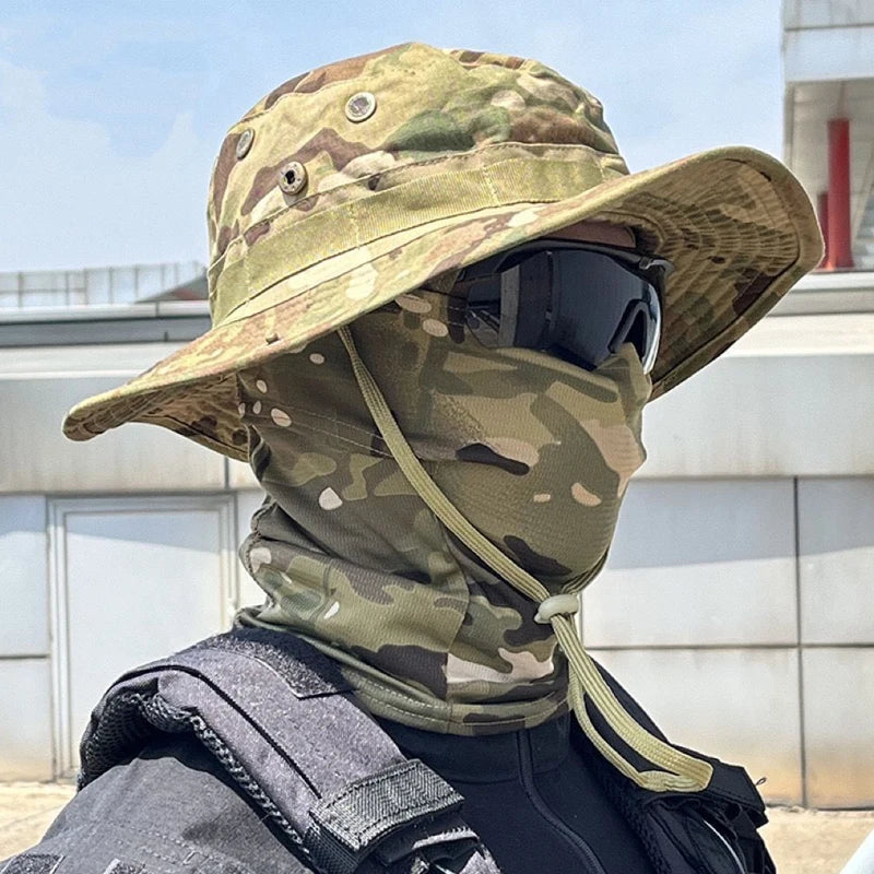 Camouflage Boonie Cap & Balaclava Set - Premium Foldable Wide Brim Hat for Ultimate Outdoor Sun Protection