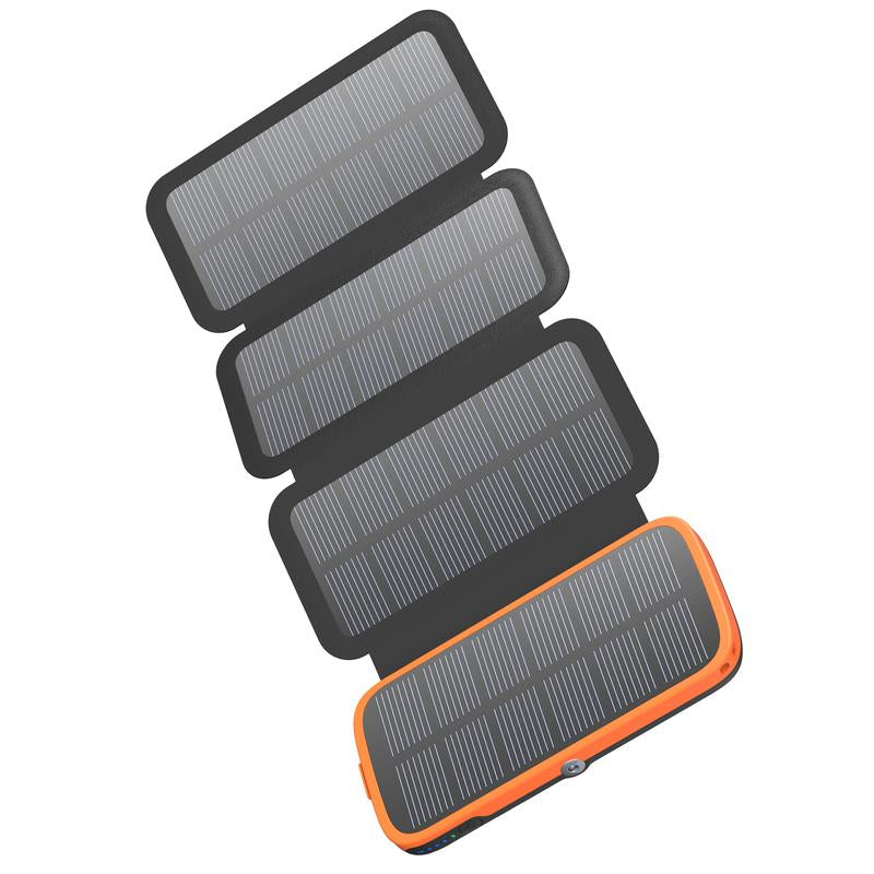 High-Capacity 10,000mAh Solar Power Bank with Quad Solar Panels and 15W Rapid Charging for iPhone 15 Series and Samsung Galaxy Devices