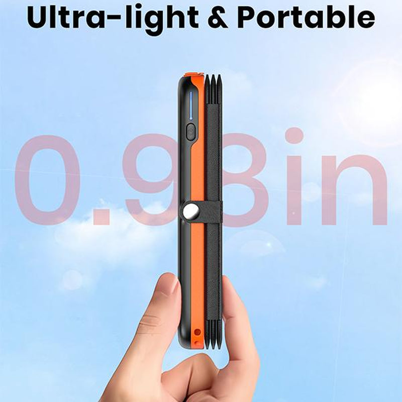 High-Capacity 10,000mAh Solar Power Bank with Quad Solar Panels and 15W Rapid Charging for iPhone 15 Series and Samsung Galaxy Devices