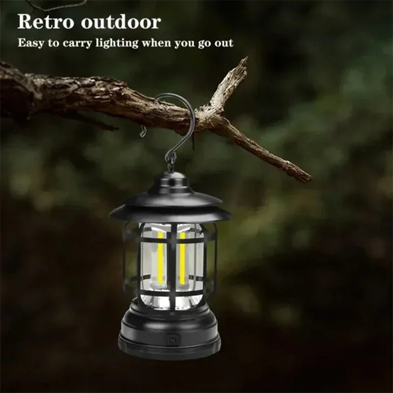 Illuminate Your Adventures: 2-Pack Retro Waterproof LED Camping Lanterns - USB Rechargeable Hanging Lights for Hiking and Fishing