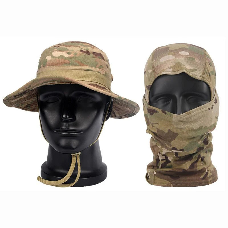 Camouflage Boonie Cap & Balaclava Set - Premium Foldable Wide Brim Hat for Ultimate Outdoor Sun Protection