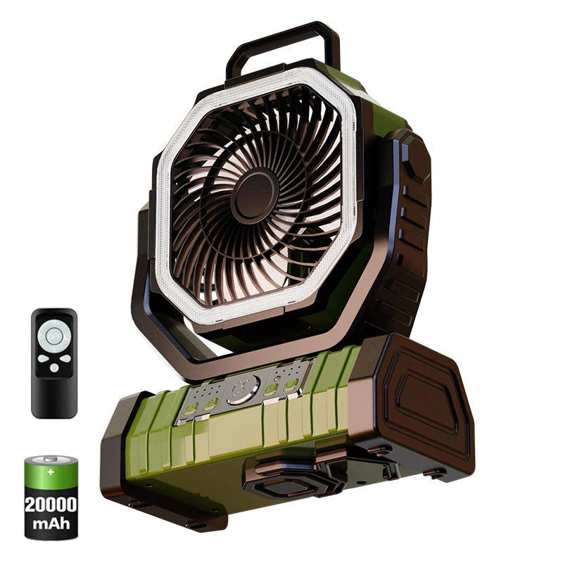 20000mAh High-Capacity Portable Battery Fan with LED Light and Hook - Perfect for Camping, Outdoor Adventures, and Office Comfort