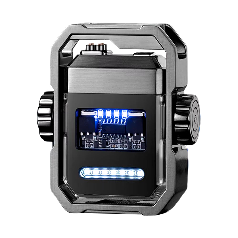 Transparent Dual Arc Plasma Waterproof Lighter Watch with Rechargeable USB Flashlight - Flameless and Windproof for Outdoor Camping