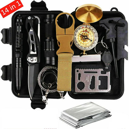 Comprehensive 14-in-1 Emergency Survival Gear Kit for Outdoor Adventures – The Ultimate Gift for Outdoor Enthusiasts