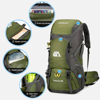 50L Waterproof Travel Backpack for Men and Women - Versatile Rucksack for Hiking, Camping, and Outdoor Adventures